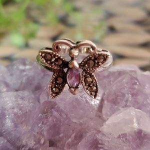Sterling Silver Marcasite Butterfly Ring sz 6.5